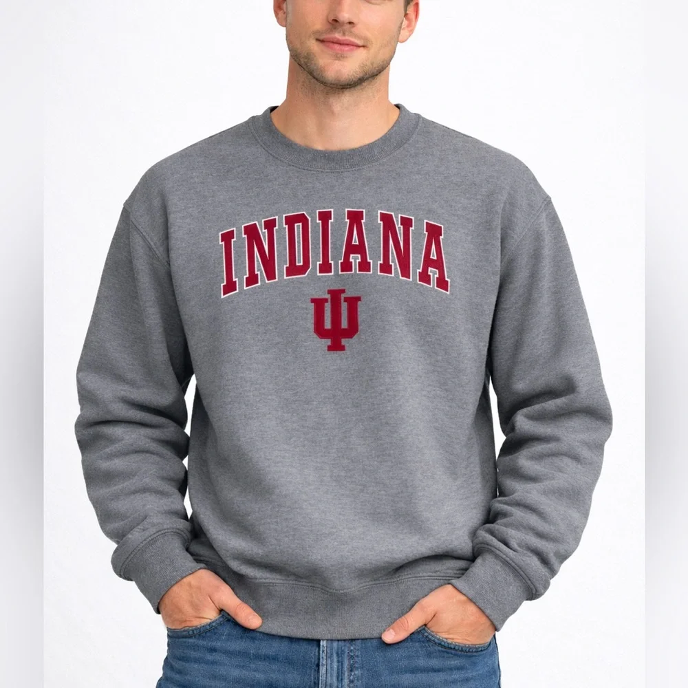Indiana Hoosiers IU Embroidered Crewneck Sweatshirt Gray Red‎ M Stitched